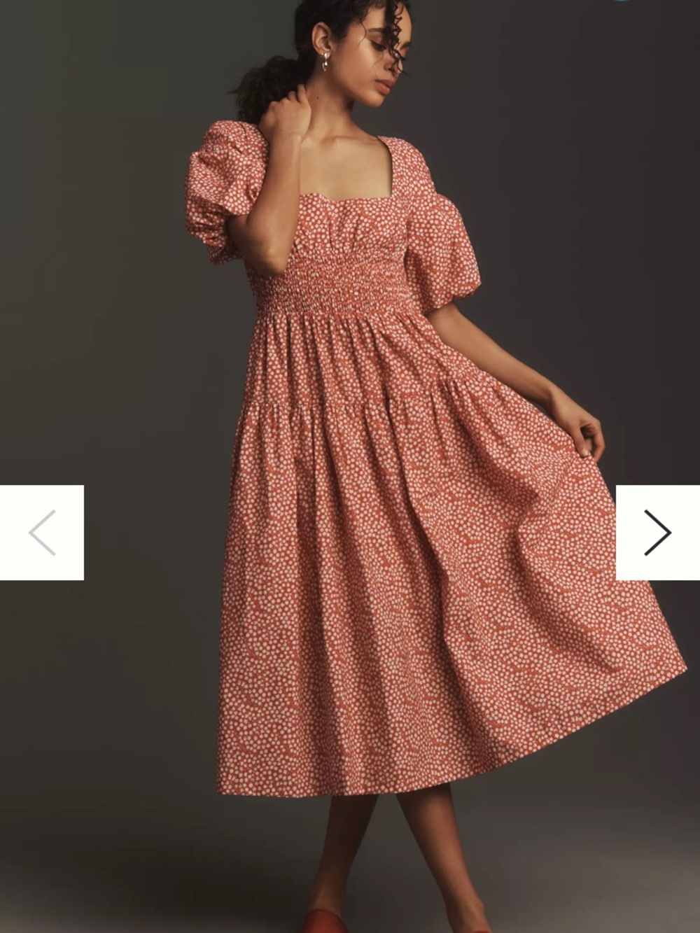 NWT Size Medium Petite By Anthropologie Puff-Sleeve Smocked Poplin Midi Dress